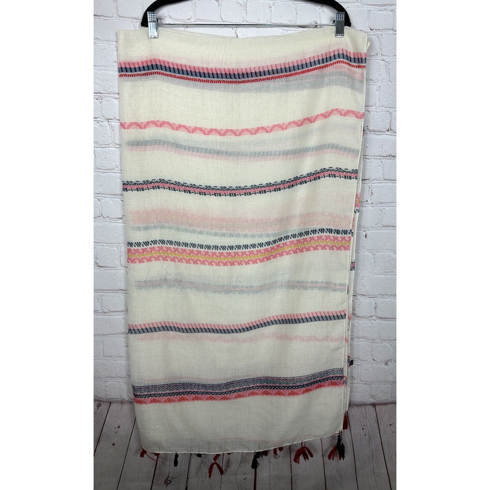 rectangle pink red blue wide‎ scarf with tassels